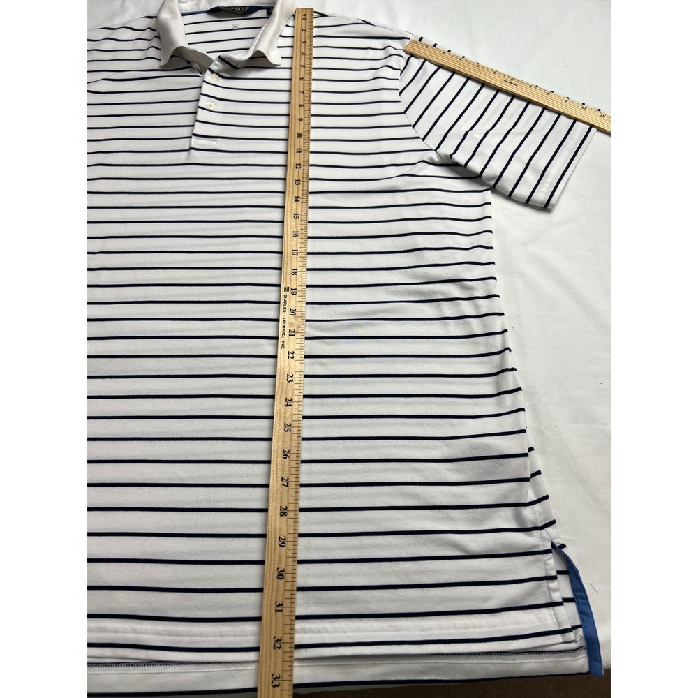 Polo Golf Ralph‎ Lauren Polo Mens XXL White Blue Striped Wicking Performance D20 - Picture 6 of 12